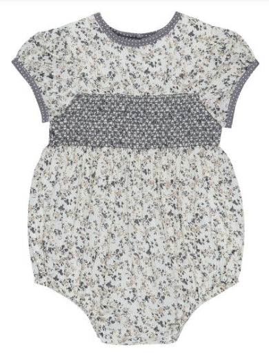 Arthur Ave neutral love floral smock playsuit-Wee Kiwi Kidz