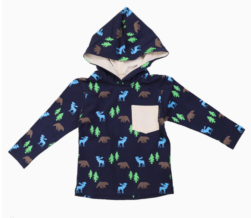 Korango Bear Print Hooded Top-Wee Kiwi Kidz