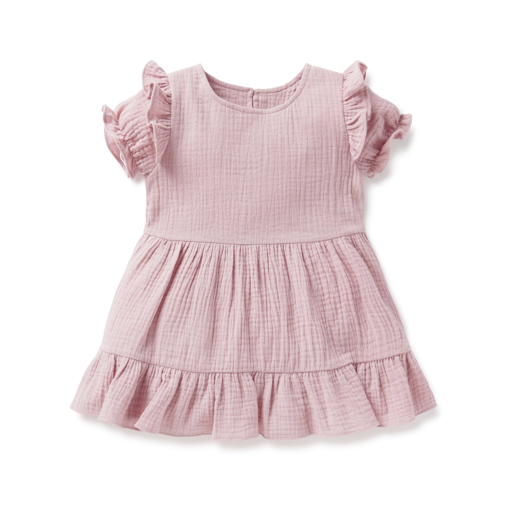 Aster & Oak Pink Muslin Ruffle Dress-Wee Kiwi Kidz