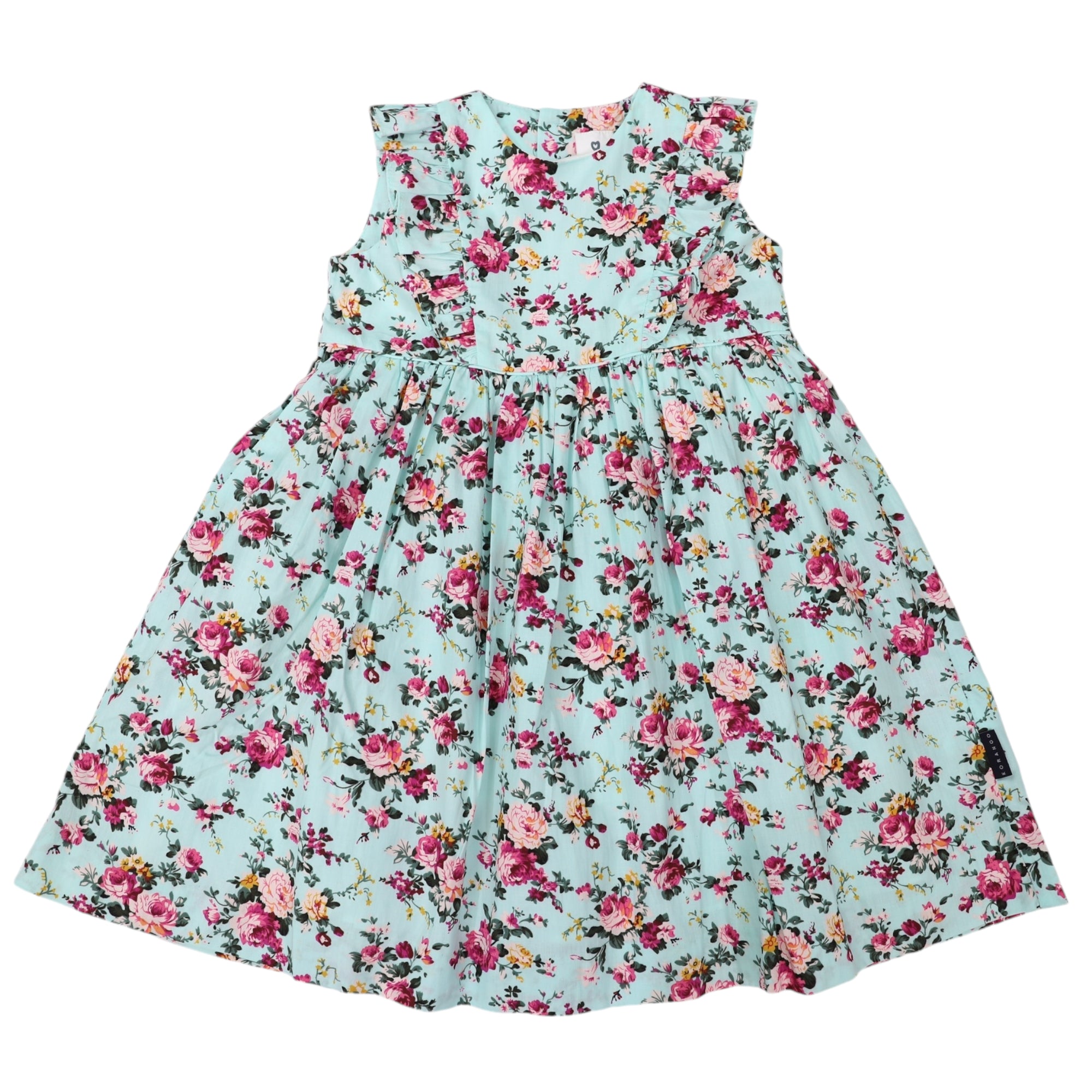 Floral Dress With Frill Aqua-Wee Kiwi Kidz