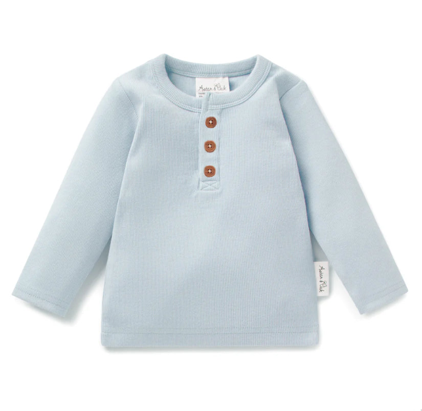 Aster & Oak Winter Sky Rib Henley Top-Wee Kiwi Kidz