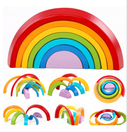 Wooden Rainbow Stacking Block-Wee Kiwi Kidz