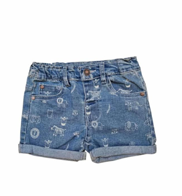 Aster & Oak Mid Denim Safari Print Shorts